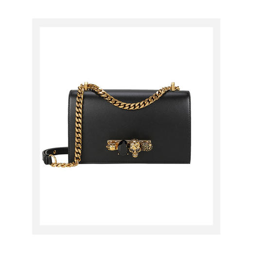 ALEXANDER MCQUEEN 亚历山大.麦昆 女士光滑小牛皮骷髅头手指斜挎单肩包 黑色 554128 CMO0T 1000 商品图2