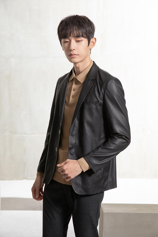 callisto黑色羊皮革皮西装  FQFLT021C 商品图0
