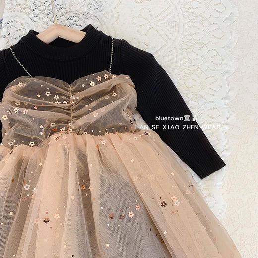 幸福满满女童秋季洋气新款连衣裙宝宝韩版网纱儿童裙子纯色时尚淑女公主裙 商品图2