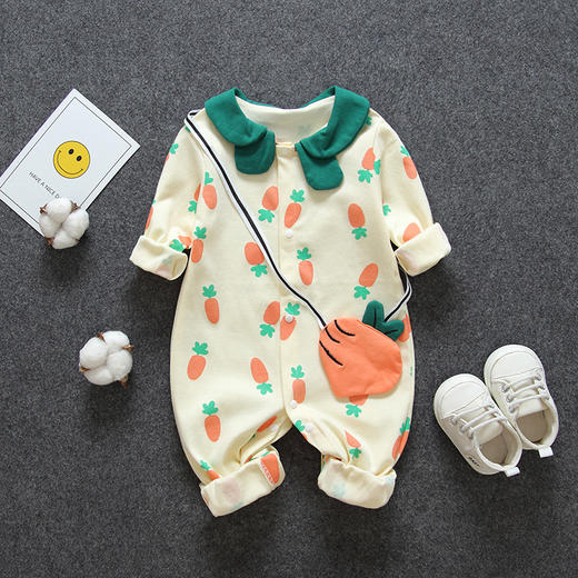 幸福满满宝宝秋装翻领连体衣服男女孩可爱哈衣爬服新生婴儿衣服秋季外出服 商品图1