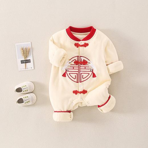 幸福满满婴儿秋冬服装百天照宝宝中国风旗袍哈衣新生儿中式汉服连体衣夹棉 商品图1