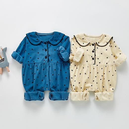 幸福满满2021韩版婴儿连体衣秋款灯芯绒女宝宝服装长爬服哈衣新生儿连体衣 商品图1