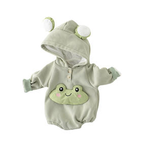 幸福满满秋冬季婴幼儿青蛙大眼睛可爱长袖包屁衣男女宝宝加厚加绒三角爬服