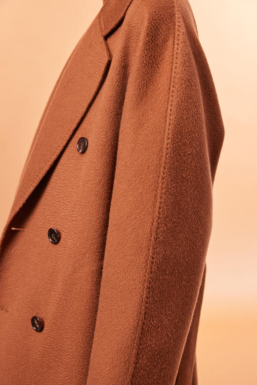  双排扣水波纹羊绒呢女长大衣 SJF92W821B 商品图3