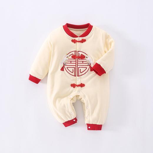 幸福满满婴儿秋冬服装百天照宝宝中国风旗袍哈衣新生儿中式汉服连体衣夹棉 商品图3