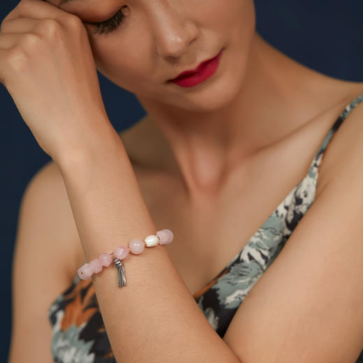 天然粉水晶  爱情之石  银流苏 唐八棱珍珠手串 醍醐 商品图1