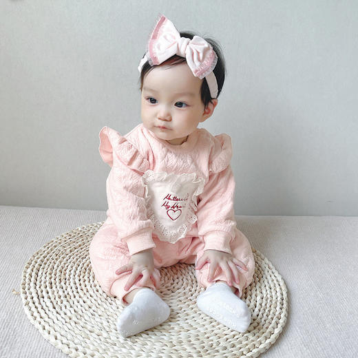 幸福满满婴儿连体衣0-1岁女宝宝衣服淑女爬爬服飞边袖新生儿长袖婴儿服装 商品图0