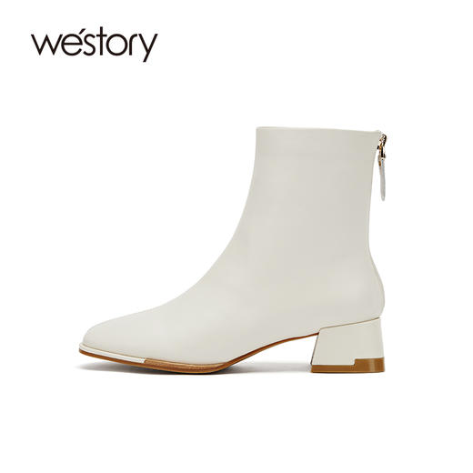 westory2021秋季新款粗跟短靴瘦瘦靴复古摩登时装靴S21DS81211 商品图1