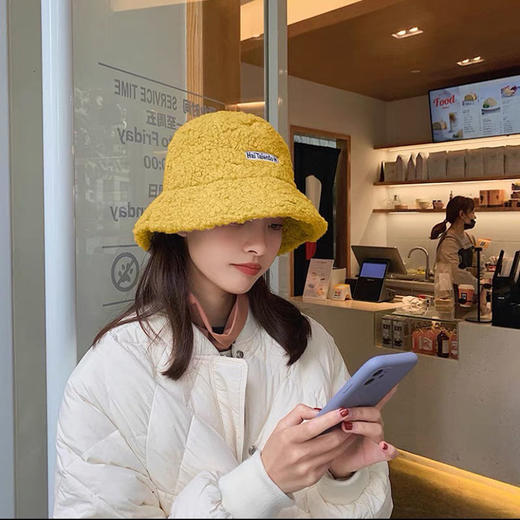 羊羔绒渔夫帽子女秋冬季新款显脸小韩版潮时尚百搭盆帽加厚保暖帽 商品图2