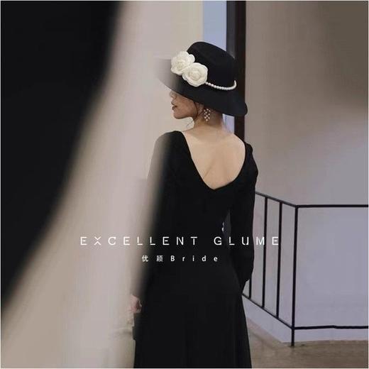 英伦法式优雅黑色珍珠山茶花缎带赫本风礼帽 商品图6