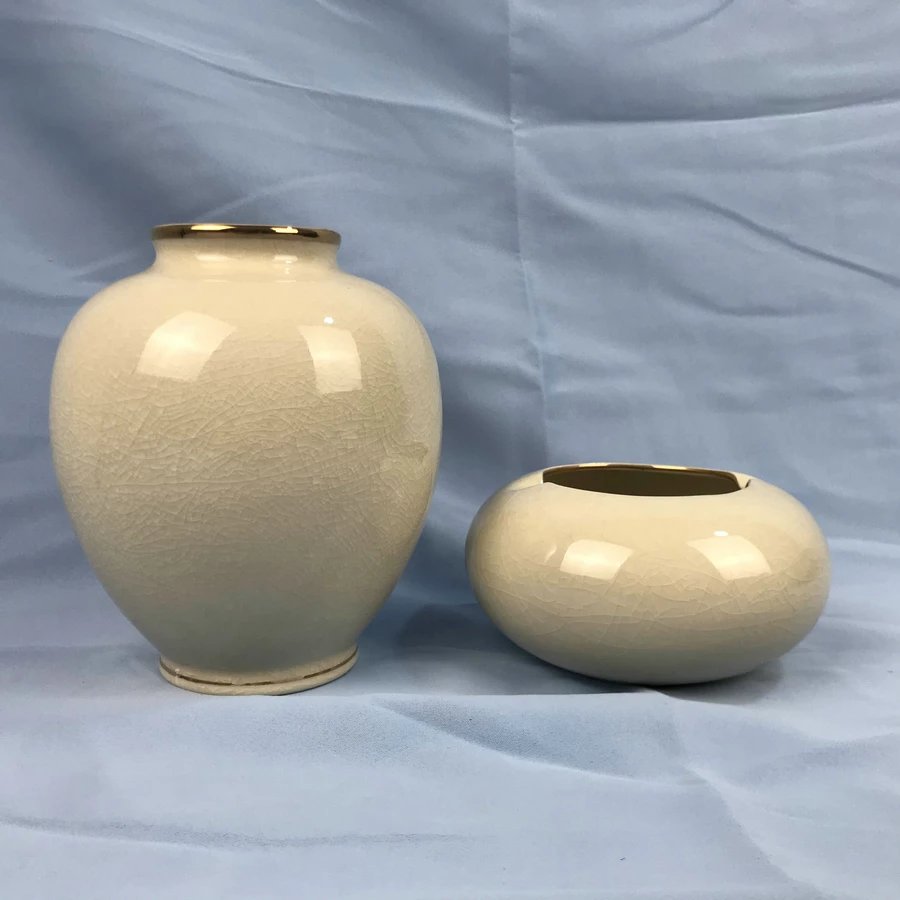 日本九谷烧正峰窑菊花花瓶一套 2件装 原木盒保留 实物见视频