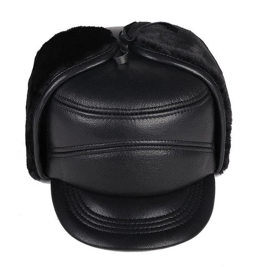 山羊皮雷锋帽子男士冬季中老年保暖平顶帽护耳鸭舌帽加厚牛皮棉帽 商品图6