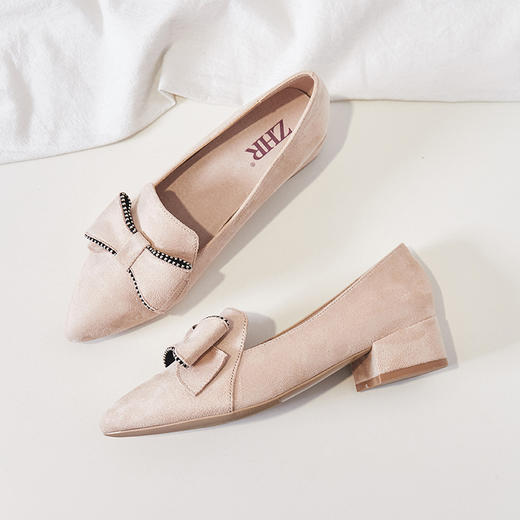 ZHR【水钻|蝴蝶结】浅口粗跟通勤鞋女职业鞋子女乐福鞋女单鞋女鞋 商品图4