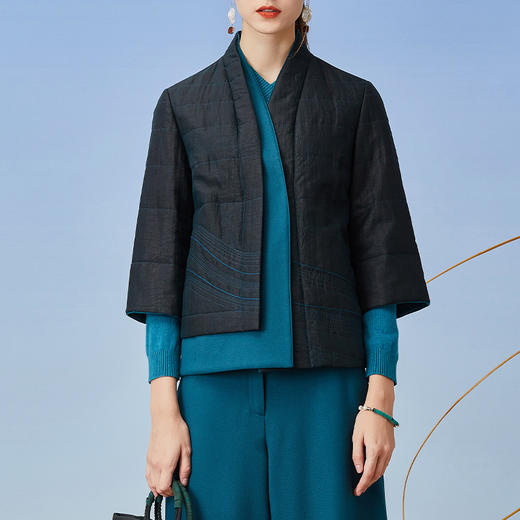 TANGY Collection/天意精品2021年秋冬新品莨绸拼接刺绣棉衣棉服 商品图1