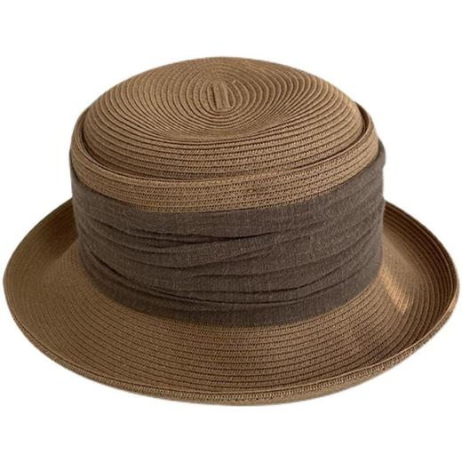 复古休闲手工草帽女夏季褶皱蝴蝶结遮阳帽 商品图4