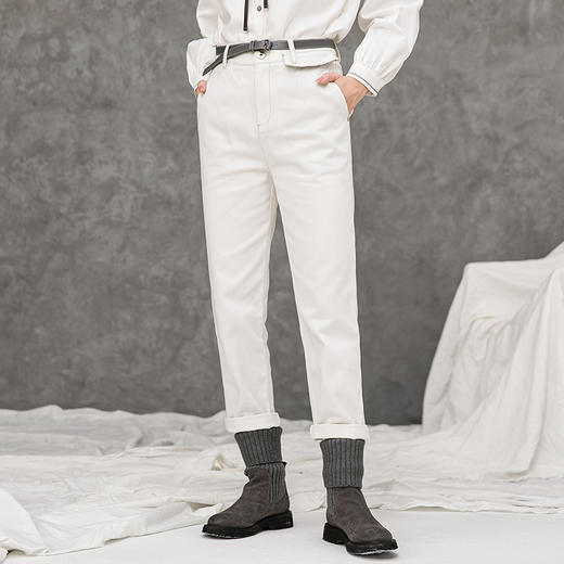 Famecoco范可儿休闲裤女秋冬宽松直筒裤子白色纯棉F218GA013 商品图0