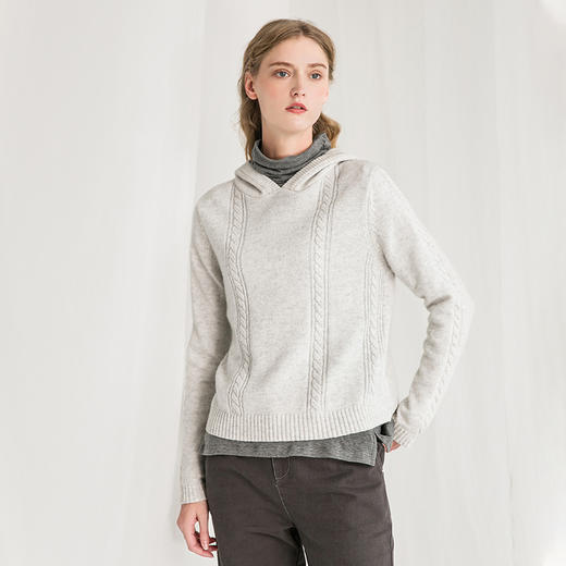 Famecoco范可儿套头米白色毛衣女秋冬长袖针织卫衣F218DB006 商品图2