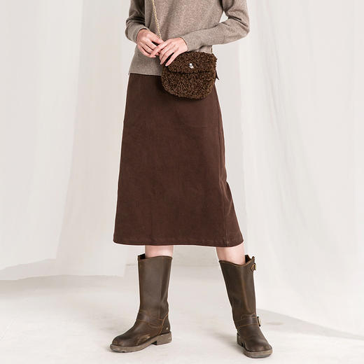 Famecoco范可儿优雅半身裙秋冬气质开叉长裙F218HA002 商品图1