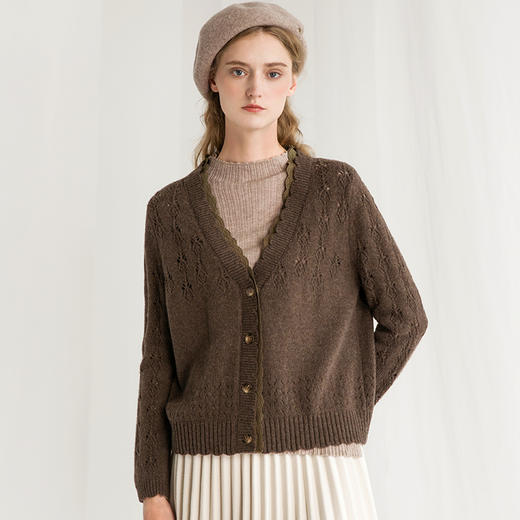 famecoco范可儿短毛衣外套开衫女秋冬镂空针织上衣F218DE001 商品图3