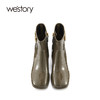 westory2021秋季新款粗跟短靴漆皮金属扣时装靴S21DS81261 商品缩略图2