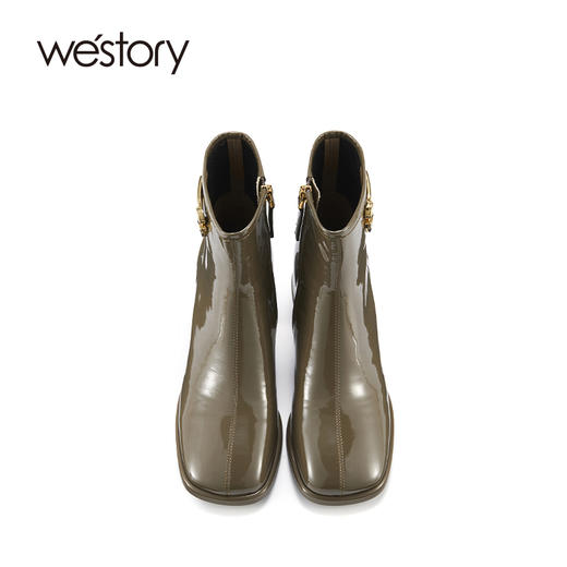 westory2021秋季新款粗跟短靴漆皮金属扣时装靴S21DS81261 商品图2