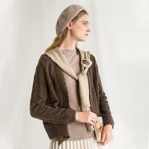 famecoco范可儿短毛衣外套开衫女秋冬镂空针织上衣F218DE001 商品图2