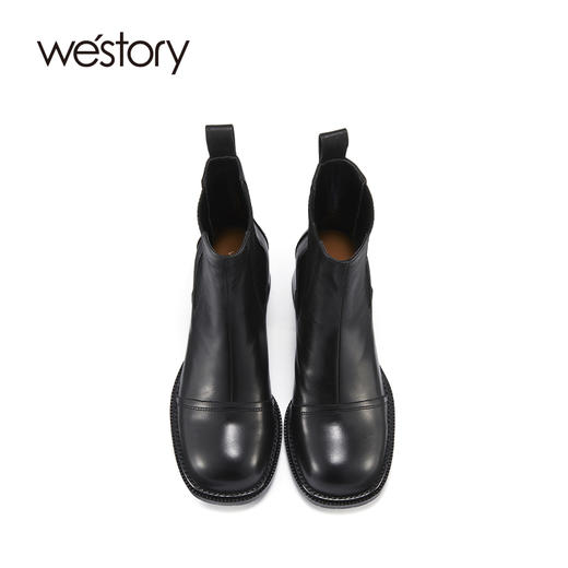 westory2021秋季新款切尔西靴烟筒靴短筒粗跟复古44491 商品图1