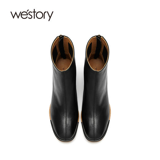 westory2021秋季新款粗跟短靴瘦瘦靴复古摩登时装靴S21DS81211 商品图2