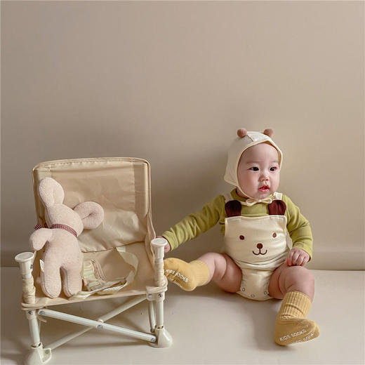 幸福满满INS款秋冬婴幼童男女宝宝可爱熊熊无袖背带哈衣+帽子 商品图2