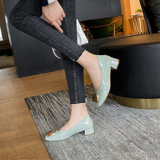 ZHR【金属扣饰】方头粗跟通勤鞋女婚鞋子女豆豆鞋皮鞋浅口女单鞋女鞋 商品图4