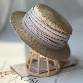 春夏新款复古拉菲草平顶草帽英伦礼帽
