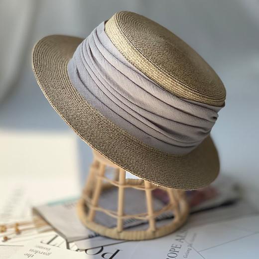 春夏新款复古拉菲草平顶草帽英伦礼帽 商品图0