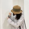 复古休闲手工草帽女夏季褶皱蝴蝶结遮阳帽 商品缩略图1