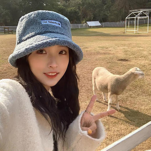 羊羔绒渔夫帽子女秋冬季新款显脸小韩版潮时尚百搭盆帽加厚保暖帽 商品图5