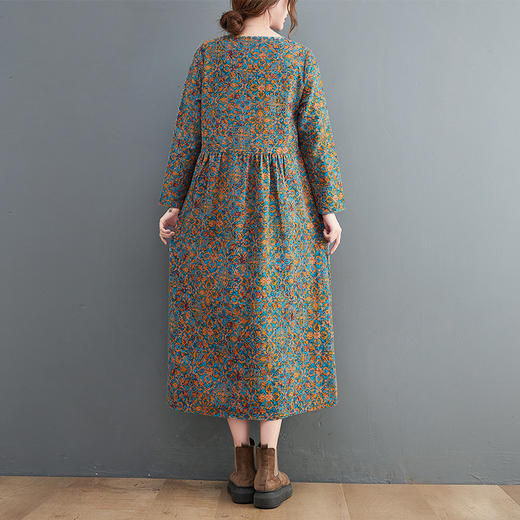 GYH  8653复古棉麻碎花收腰连衣裙 商品图3