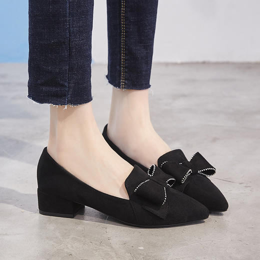 ZHR【水钻|蝴蝶结】浅口粗跟通勤鞋女职业鞋子女乐福鞋女单鞋女鞋 商品图7