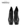 westory2021秋季新款粗跟时装靴系带压纹方头短靴S21DS44621 商品缩略图2