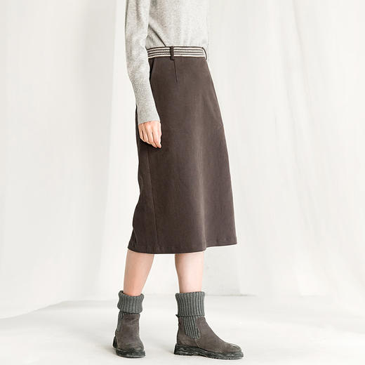 Famecoco范可儿优雅半身裙秋冬气质开叉长裙F218HA002 商品图2