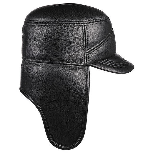 山羊皮雷锋帽子男士冬季中老年保暖平顶帽护耳鸭舌帽加厚牛皮棉帽 商品图8