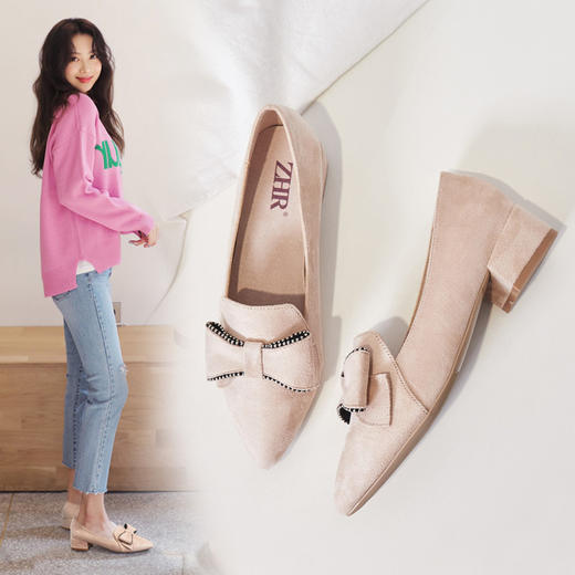 ZHR【水钻|蝴蝶结】浅口粗跟通勤鞋女职业鞋子女乐福鞋女单鞋女鞋 商品图2