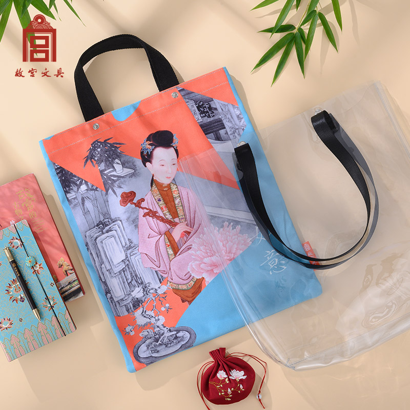 故宫文具十二美人图如意挎包水晶帆布单肩包通勤包创意包包女礼物