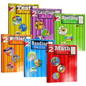 Flash Kids 美国小学二年级英语练习册6册套装 英文原版 Writing Spelling Math Skills 家庭英文学习教辅教材 进口书籍 哈考特