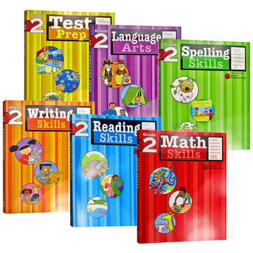 Flash Kids 美国小学二年级英语练习册6册套装 英文原版 Writing Spelling Math Skills 家庭英文学习教辅教材 进口书籍 哈考特 商品图0