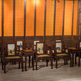 清代 红木镶云石扶手椅成堂（八椅四几）