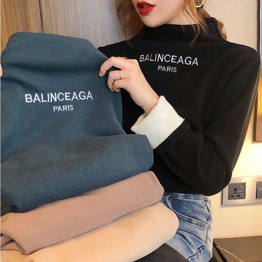 新款加绒加厚打底衫女冬季百搭保暖上衣半高领洋气内搭长袖T恤潮 商品图2