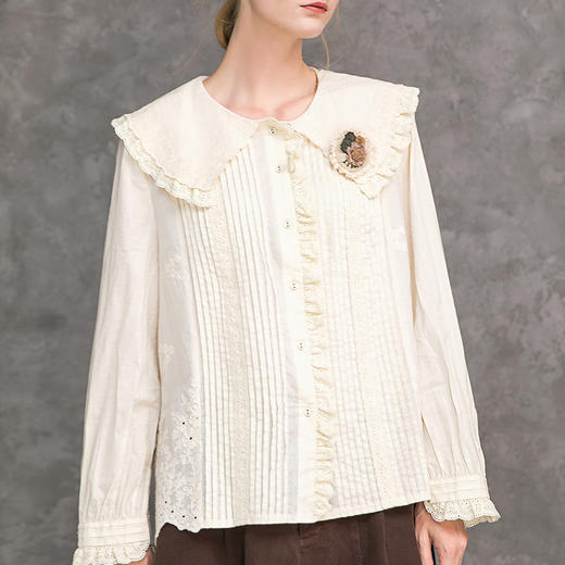 Famecoco范可儿娃娃领衬衫秋冬洋气时尚气质衬衣F218BA003 商品图1