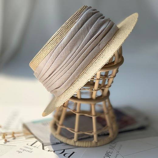 春夏新款复古拉菲草平顶草帽英伦礼帽 商品图4