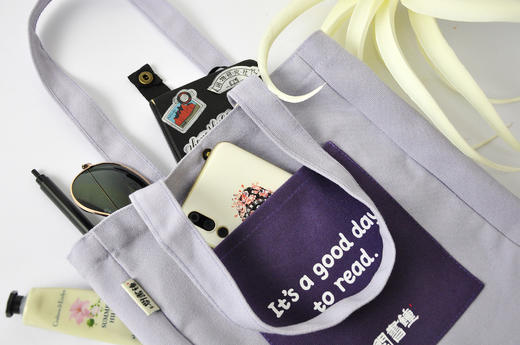 钟书阁好日子小布袋牛油果绿-紫色2色可选小书袋小清新韩版白色环保袋女单肩斜挎包包 商品图3