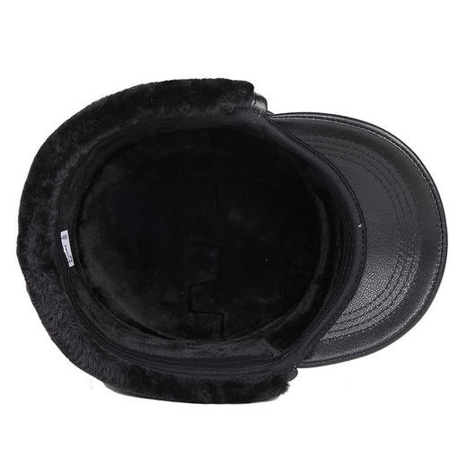 山羊皮雷锋帽子男士冬季中老年保暖平顶帽护耳鸭舌帽加厚牛皮棉帽 商品图9