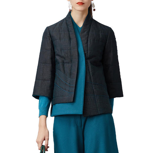 TANGY Collection/天意精品2021年秋冬新品莨绸拼接刺绣棉衣棉服 商品图4